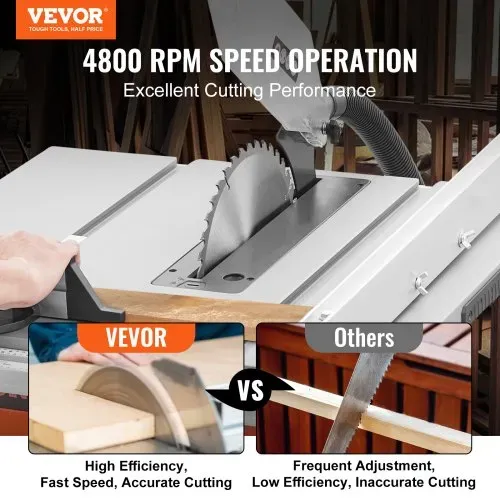 VEVOR Tischkreissäge 1800W, Tischsäge Ø254mm 4800U/min, 85mm bei 90° Querschnitt 55mm bei 45° Schrägschnitt, Winkelanschlag -60˚/60˚, Ideal für Schneiden von Holz und DIY-Holzbearbeitungsprojekte VEVOR Tischkreissäge 1800W, Tischsäge Ø254mm 4800U/min, 85mm bei 90° Querschnitt 55mm bei 45° Schrägschnitt, Winkelanschlag -60˚/60˚, Ideal für Schneiden von Holz und DIY-Holzbearbeitungsprojekte