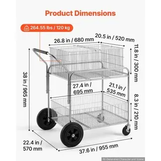 VEVOR Rollbarer Aktenwagen, 2-stöckig, fahrbarer Draht-Postwagen mit feststellbaren Rädern, für Büroarchive, robuster Aktenordner-Organizer, Tragkraft 120 kg, Maße: 95,4 x 56,9 x 96,5 cm VEVOR Rollbarer Aktenwagen, 2-stöckig, fahrbarer Draht-Postwagen mit feststellbaren Rädern, für Büroarchive, robuster Aktenordner-Organizer, Tragkraft 120 kg, Maße: 95,4 x 56,9 x 96,5 cm