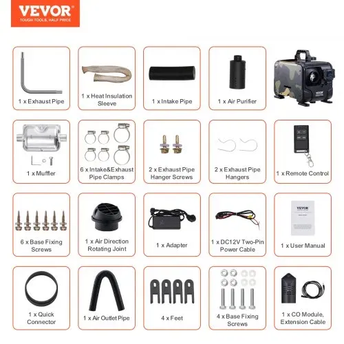 VEVOR 5-8KW Dieselheizung 12 V / 24 V All in One Diesel-Luftheizung mit Bluetooth-App & Fernbedienung & Anzeigebildschirm & CO-Alarm, schnell aufheizende horizontale tragbare horizontale Dieselheizung – Bild 6