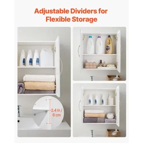 VEVOR Wandschrank für Waschküche, 2-stöckiger Wandhängeschrank mit verstellbarer Ablage, Küchenschrank mit2 Türen, für Küche Bad Wäscherei, 30 x 60 x 60 cm (T x B x H), Oberschrank Weiß – Bild 3