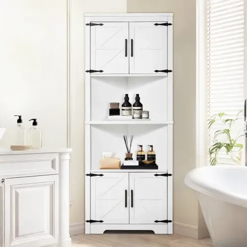 VEVOR Eckschrank Aufbewahrungsschrank mit 6-stufiger Regalen Mehrzweckschrank (171 cm Hohe) mit 4 Holztüren und verstellbaren Regalen, freistehender Küchenschrank für Wohnzimmer Waschküche, weiß – Bild 7