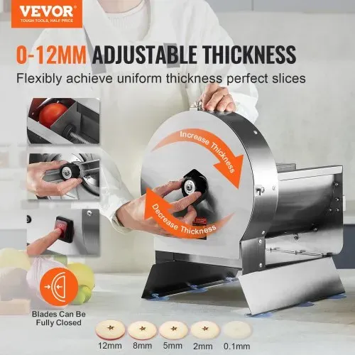 VEVOR Elektrischer Gemüsehobel, 0–12 mm Dicke, Einstellbare kommerzielle Schneidemaschine, Manueller Edelstahl-Lebensmittelschneider, Aufschnittmaschine, für Kartoffeln, Zitronen, Tomaten, Äpfel VEVOR Elektrischer Gemüsehobel, 0–12 mm Dicke, Einstellbare kommerzielle Schneidemaschine, Manueller Edelstahl-Lebensmittelschneider, Aufschnittmaschine, für Kartoffeln, Zitronen, Tomaten, Äpfel