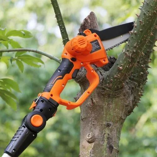 VEVOR Mini Kettensäge mit Akku 20V 2Ah Bürstenloser Motor 2 in 1 Akku-Hochentaster 22000U/min Kettensäge Elektro, Teleskop Heckenschere Astsäge mit Teleskopstiel Auszugslänge bis 2,43m – Bild 7