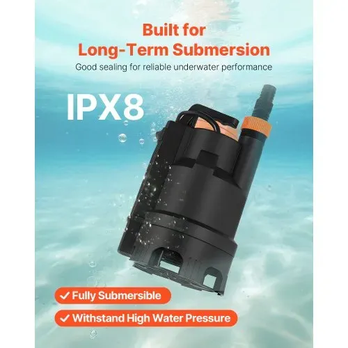 VEVOR 690W Tauchpumpe, 17500L/h, PP-GF20 Schmutzwasserpumpe für Abwasser, Schmutzwasser & sauberes Wasser mit automatischem Schwimmerschalter, 9m Förderhöhe, für Pools Teiche überflutete Bereiche – Bild 4