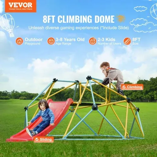 VEVOR Kletterkuppel, 2,44 m geometrisches Klettergerüst mit Rutsche, für Kinder von 3 bis 9 Jahren, Klettergerüst 272 kg Tragfähigkeit, mit Klettergriff, Indoor-/Outdoor-Spielgerät ideal Hinterhof VEVOR Kletterkuppel, 2,44 m geometrisches Klettergerüst mit Rutsche, für Kinder von 3 bis 9 Jahren, Klettergerüst 272 kg Tragfähigkeit, mit Klettergriff, Indoor-/Outdoor-Spielgerät ideal Hinterhof