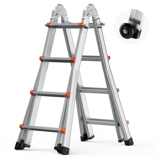 VEVOR Teleskopleiter mit A-Rahmen, 4 m Aluminium-Ausziehleiter, multifunktionale zusammenklappbare Wohnmobilleiter, Teleskopleiter für Hausaufgaben, Treppen, Innen- & Außendächer, 150 kg Tragkraft VEVOR Teleskopleiter mit A-Rahmen, 4 m Aluminium-Ausziehleiter, multifunktionale zusammenklappbare Wohnmobilleiter, Teleskopleiter für Hausaufgaben, Treppen, Innen- & Außendächer, 150 kg Tragkraft