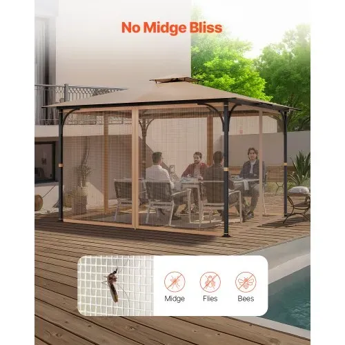 VEVOR Moskitonetz für Pavillon, Mückennetz passend für 304,8x365,8x213,4 cm große Pavillons, Insektennetz, 4-teiliger Seitenwand-Pavillonvorhang, mit Doppelreißverschluss (nur Netz) – Bild 4