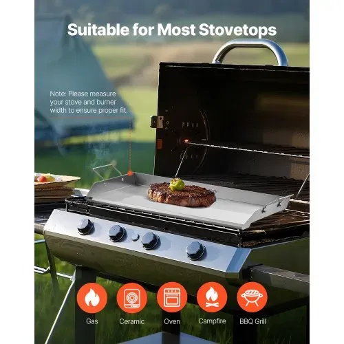 VEVOR Grillplatte Grillpfanne Edelstahl universelle rechteckige Platte (809 x 370 mm) mit flacher Oberseite, Gasgrill-Grillplatte für BBQ-Grill Teppanyaki, tragbares Familienkochgeschirr mit Griff – Bild 5