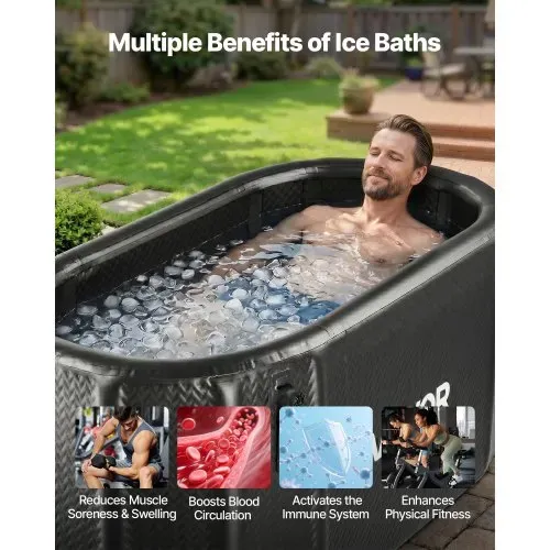 VEVOR Eisbadewanne Aufblasbar 830 L 150 x 80 x 76 cm Schwarz ohne Wasserkühler, Kaltwasser-Badewanne Kompatibel mit Wasserkühlern und Isoliertem Deckel, für Eisbad und Regeneration von Sportlern – Bild 5