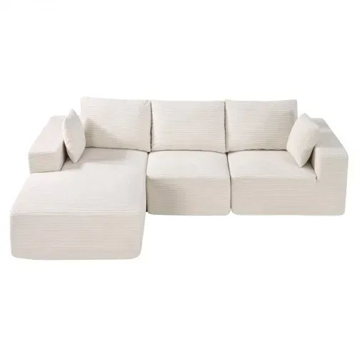 VEVOR Modulares Sofa L-förmiges Ecksofa Schlafsofa mit hochelastischem Schaumstoff & hoher Dichte, gepolstertes Cordsofa (545 kg belastbar / 265 cm lang) mit Kissen für Wohnzimmer Apartment Beige – Bild 8