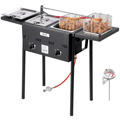 VEVOR Propan-Fritteuse Outdoor gewerbliche Fritteuse mit 2 Tanks (9 L x 2), Edelstahl-Kocher mit faltbarer Plattform & Doppelkorb & Wärmeregulierung, Standfritteusen für Restaurants Snackbars VEVOR Propan-Fritteuse Outdoor gewerbliche Fritteuse mit 2 Tanks (9 L x 2), Edelstahl-Kocher mit faltbarer Plattform & Doppelkorb & Wärmeregulierung, Standfritteusen für Restaurants Snackbars