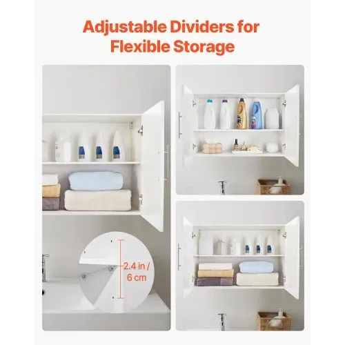 VEVOR Wandschrank für Waschküche, 2-stöckiger Wandhängeschrank mit verstellbarer Ablage, Küchenschrank mit 2 Türen, für Küche Bad Wäscherei, 40,6 x 91,4 x 61 cm (T x B x H), Oberschrank Weiß – Bild 3
