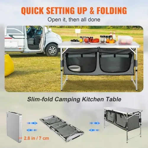 VEVOR Campingküche inkl. Tragetasche Campingschrank Einstellbar Campingschrank, Reiseküche Küchenbox Zeltschrank Outdoor Camping Küche Zeltschrank Camping Reisen Grau Tragbar Küchenbox Reiseküche – Bild 2