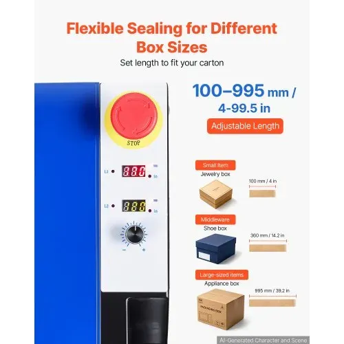 VEVOR Wasseraktivierter Klebebandspender mit 100–995mm Schnittlänge 220V, Automatischer Klebebandschneider für Nassklebeband, Verpackung & Lagerung, 40-100mm Bandbreite, mit 1,3kg Wassertank, Blau – Bild 3