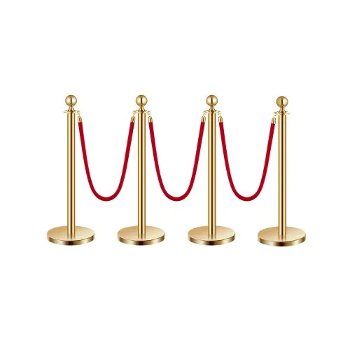 VEVOR Absperrpfosten Absperrung (4 Stk.) zur Steuerung von Menschenmengen mit 3 roten Samtseilen (1,5 m lang), Absperrständer aus Edelstahl mit nachfüllbarem Sockel für Ausstellungen Golden VEVOR Absperrpfosten Absperrung (4 Stk.) zur Steuerung von Menschenmengen mit 3 roten Samtseilen (1,5 m lang), Absperrständer aus Edelstahl mit nachfüllbarem Sockel für Ausstellungen Golden