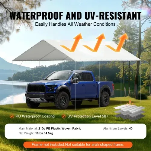 VEVOR 6 x 3 m Zeltgarage, Garagendachzelt-Plane, wasserdicht und UV-geschützt, einfache Installation mit 40 Gummibällen (nur obere Abdeckung, Rahmen nicht im Lieferumfang enthalten), weiß – Bild 2