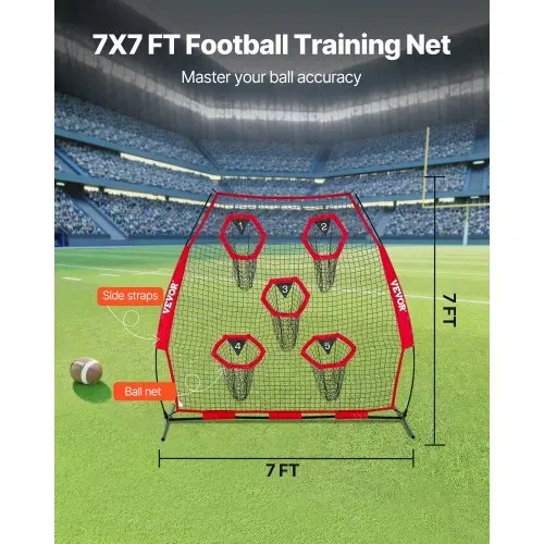 VEVOR Fußballtrainer Wurfnetz Übungsnetz (2170 x 1255 x 2230 mm) mit 5 Zieltaschen & tragbarer Aufbewahrungstasche & Bogenrahmen, Training für die Passgenauigkeit des Quarterbacks, rot – Bild 2