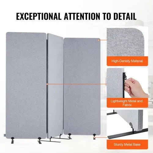VEVOR Raumteiler 3 Paneele Paravent 1840 x 350 x 1655 mm, faltbarer Sichtschutz & tragbarer Trennwandteiler aus PET-Polyester zur Raumtrennung, für Büro Schlafzimmer Arbeitszimmer, hellgrau – Bild 5