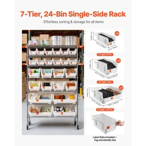 VEVOR Standregal, Lagerregal mit 7 Ebenen & 24 Stapelboxen, Bücherregal, Küchenregal mit Rollen, Werkzeugaufbewahrung für Garage, Lager, Büro, Restaurant, Klassenzimmer, Küche, 355x900x1480 mm VEVOR Standregal, Lagerregal mit 7 Ebenen & 24 Stapelboxen, Bücherregal, Küchenregal mit Rollen, Werkzeugaufbewahrung für Garage, Lager, Büro, Restaurant, Klassenzimmer, Küche, 355x900x1480 mm