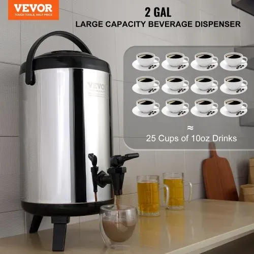 VEVOR Heiß- und Kaltgetränkespender Getränkespender 7,6 L, Edelstahl Heiß- und Kaltwasserbrunnen Getränkespender mit Zapfen & Tragegriff für Kaffee, Wasser, Saft Isolierkanne für Cafés, Bars VEVOR Heiß- und Kaltgetränkespender Getränkespender 7,6 L, Edelstahl Heiß- und Kaltwasserbrunnen Getränkespender mit Zapfen & Tragegriff für Kaffee, Wasser, Saft Isolierkanne für Cafés, Bars
