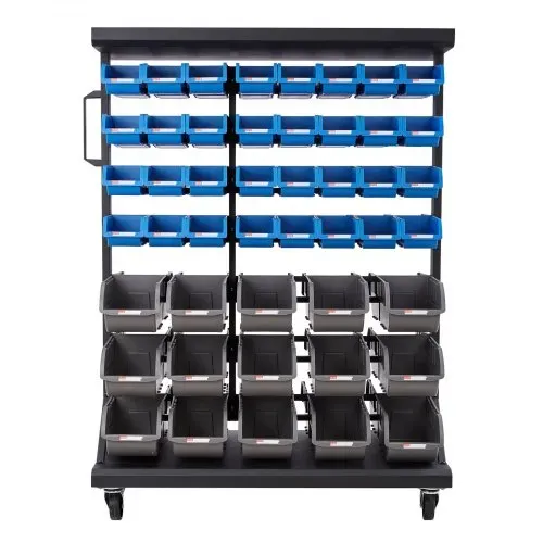 VEVOR Fahrregal mit Stapelboxen Set, Mobiler Werkzeugorganizer mit 7 Ebenen & 94 Sortimentskästen für Kleinteile in zwei Größen, 900x500x1245mm, doppelseitig, für Werkstatt, Garage, Lager & Büro – Bild 8