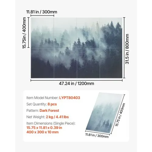 VEVOR 8er-Pack Akustikpaneele, 1200x800x10 mm, Akustik Wandpaneele, selbstklebende, schalldämpfende & absorbierende Platten für Zuhause, Büro, Studio, Spielzimmer, Theater, Wald – Bild 6