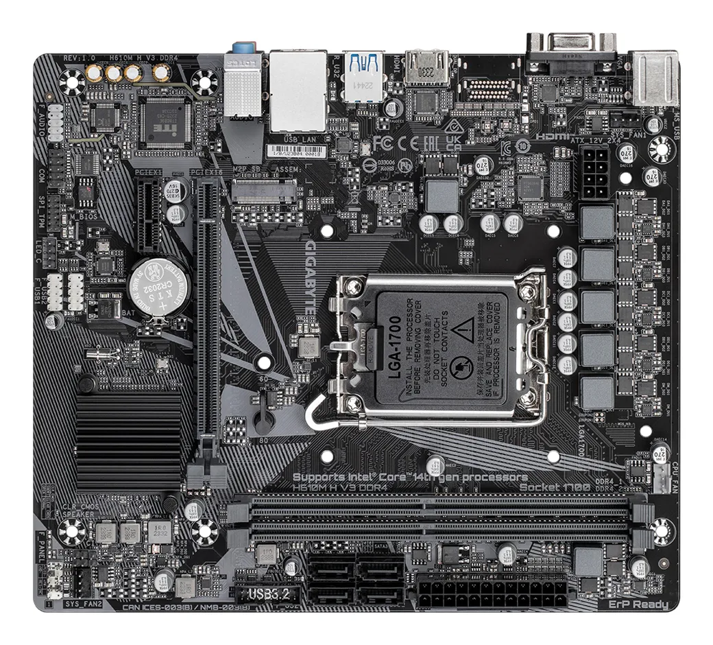 GIGABYTE H610M H V3 DDR4 Mainboard - Unterstützt Intel Core Prozessoren 14th CPUs, 4+1+1 Hybrid Phases Digital VRM, up to 3200MHz DDR4, 1xPCIe 3.0 M.2, GbE LAN, USB 3.2 Gen 1 – Bild 4