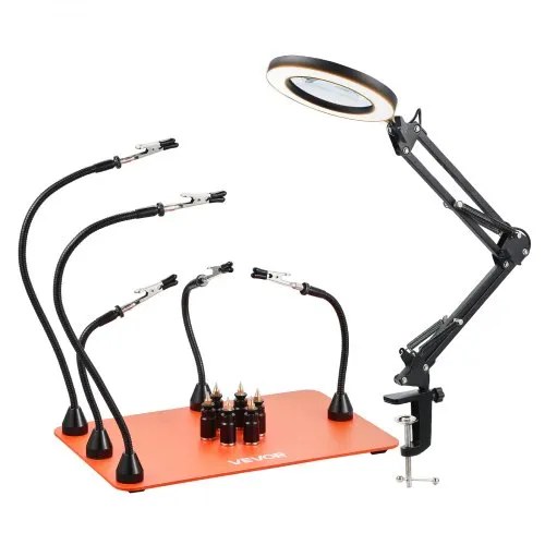 VEVOR Löthilfe Dritte Hand, Magnetische Lötstation, 2-in-1-Lötwerkzeug mit 3-facher LED-Vergrößerungslampe & 5 flexiblen Arme, 6 Leiterplattenhaltern, Basisstation für elektronische Reparaturen VEVOR Löthilfe Dritte Hand, Magnetische Lötstation, 2-in-1-Lötwerkzeug mit 3-facher LED-Vergrößerungslampe & 5 flexiblen Arme, 6 Leiterplattenhaltern, Basisstation für elektronische Reparaturen