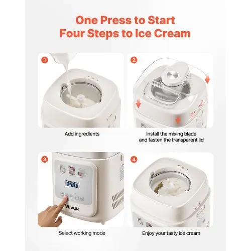 VEVOR automatische Eismaschine mit eingebautem Kompressor 1 L kein Vorgefrieren, Gelato und Ice Cream Maker mit 4 Modi, elektrischer Eismaschine Frozen Yogurt Sorbet Maker Weiß – Bild 4