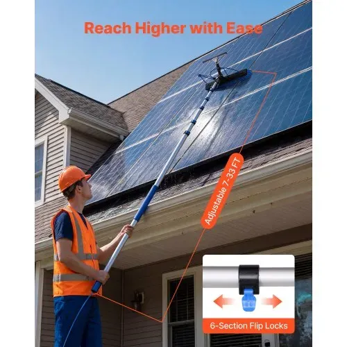 VEVOR 2-in-1 Teleskop Waschbürste für Solarpanel, Photovoltaik Reinigungsset mit 2-10m Alu-Teleskop 20m Wasseranschluss Abzieher & Seifenspender, Reinigungsbürste für Solaranlage Fenster Terrassendach – Bild 3