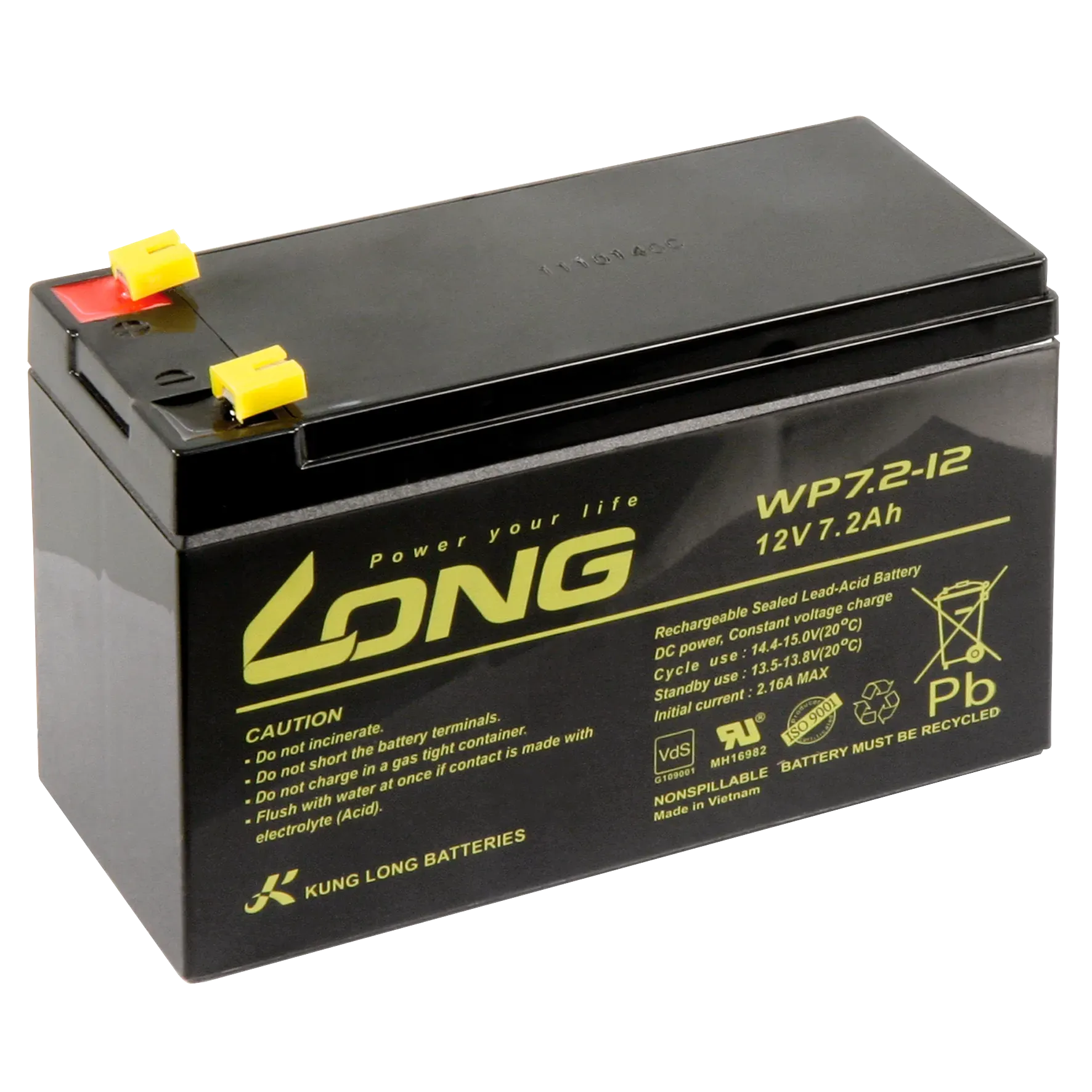 Bleiakku KUNG LONG ''WP7,2-12'' 12V/7,2Ah, VdS, 151x65x102mm, 2,67kg – Bild 2