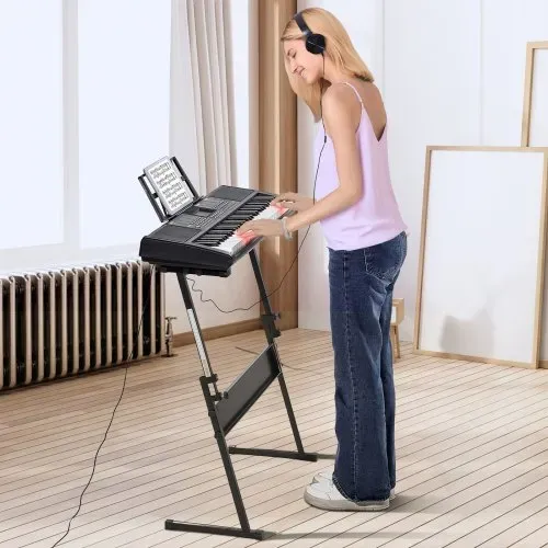 VEVOR 61-Tasten-Digitalklavier, beleuchtete Tasten, tragbares elektrisches Klavier mit verstellbarem Ständer, 600 Töne, 500 Rhythmen, integrierte Lautsprecher, Sustain-Pedal, Kopfhörer, Mikrofon, USB-MIDI für Anfänger – Bild 7