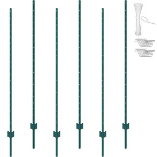 VEVOR 6 Fuß Zaunpfosten, 6er-Pack T-Pfosten Hochleistungs-Zaunpfosten aus Metall, stabile Zaunpfähle aus Stahl für Gartenhof, Rasen, Bauernhöfe und Maschendrahtzäune im Freien, grün VEVOR 6 Fuß Zaunpfosten, 6er-Pack T-Pfosten Hochleistungs-Zaunpfosten aus Metall, stabile Zaunpfähle aus Stahl für Gartenhof, Rasen, Bauernhöfe und Maschendrahtzäune im Freien, grün
