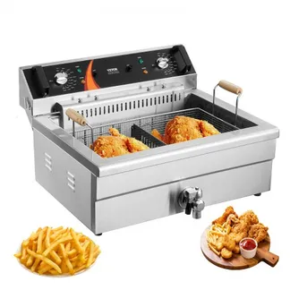 VEVOR kommerzielle Fritteuse, 2250 W elektrische Fritteuse mit Korb, Großes Fassungsvermögen 20 L Countertop Oil Fryer, Edelstahl, Temperaturregelung, für Küche Restaurant Verwendung, Silber VEVOR kommerzielle Fritteuse, 2250 W elektrische Fritteuse mit Korb, Großes Fassungsvermögen 20 L Countertop Oil Fryer, Edelstahl, Temperaturregelung, für Küche Restaurant Verwendung, Silber