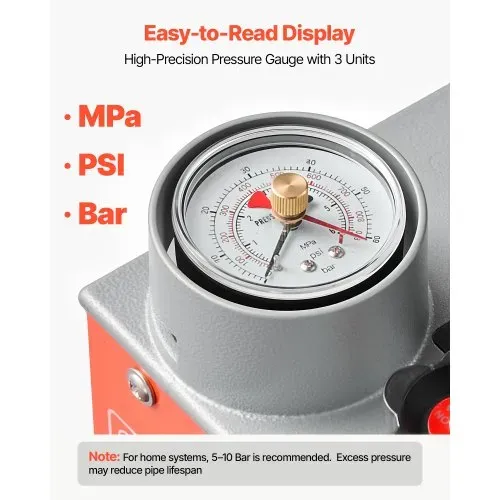 VEVOR Hydraulische Abdrückpumpe Druckprüfpumpe 11,36 L 0-50 bar Doppelventil, Handdruckpumpe mit Manometer und Tank, für Rohrleitungen, Wasserleitungen, Heizungen, Druck- und Leckprüfung – Bild 5