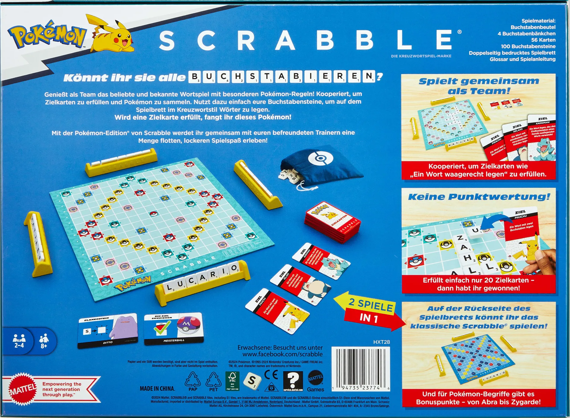 Games Scrabble Pokémon-Brettspiel, klassisches Familienwortspiel mit zwei Spielmöglichkeiten für 2–4 Spieler, deutsche Ausgabe – Bild 4