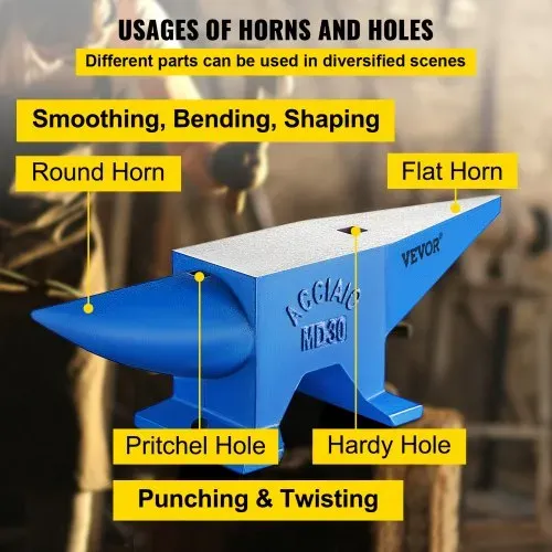 VEVOR Amboss 30kg Schmiede-Amboss für Schmiede Doppeltes Horn aus Stahl Schmiedwerkzeug robust – Bild 3