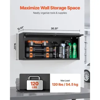VEVOR Hängeschrank Werkstatt, 770x305x356 mm, Werkzeugschrank mit hochklappbarer Tür, 54 kg Tragkraft pro Regal, Wandhängeschrank, geeignet für Garage, Keller, Küche, Lager, Montage erforderlich VEVOR Hängeschrank Werkstatt, 770x305x356 mm, Werkzeugschrank mit hochklappbarer Tür, 54 kg Tragkraft pro Regal, Wandhängeschrank, geeignet für Garage, Keller, Küche, Lager, Montage erforderlich