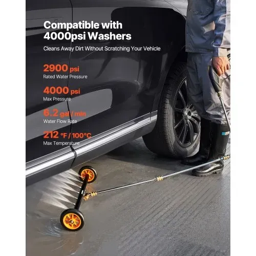 VEVOR 590 mm Hochdruckreiniger-Unterbodenreiniger, Edelstahl-Oberflächenreiniger, max. 4000 PSI, Winkeleinstellungsgetriebe, 7 Sprühdüsen, 2 verlängerte Stäbe für Auffahrt, Terrasse, Deck – Bild 2