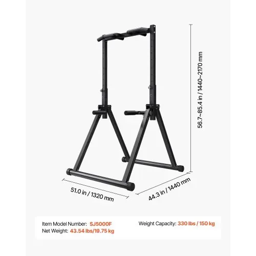 VEVOR Klimmzugstange faltbare Klimmzugstation Power Dip Station mit 150 kg Tragkraft & Dreiecksstruktur & robustem Stahlrohr, 9-fach höhenverstellbar, Krafttraining von Armen Rücken Schwarz – Bild 6