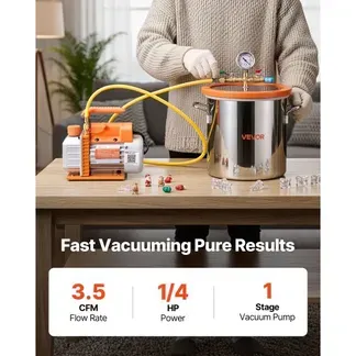VEVOR Vakuumpumpe mit 11,4 L Vakuumkammer, 3,5 CFM 99 L/min, 1-stufige Unterdruckpumpe 180 W, Vacuum Pump Kit, 1,5 m Schlauch, zur Stabilisierung von Holz und Entgasung von Silikonharz VEVOR Vakuumpumpe mit 11,4 L Vakuumkammer, 3,5 CFM 99 L/min, 1-stufige Unterdruckpumpe 180 W, Vacuum Pump Kit, 1,5 m Schlauch, zur Stabilisierung von Holz und Entgasung von Silikonharz