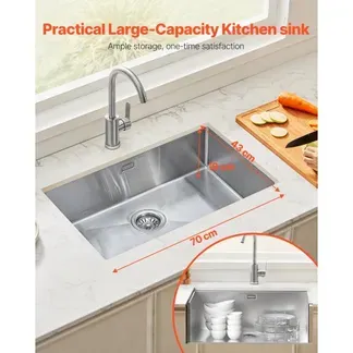 VEVOR Küchenspüle Einbauspüle Spülbecken 70 x 43 x 19 cm aus Edelstahl Spülen Unterbauspülen, Einzelbecken mit Zubehör, Haushaltsspülbecken für Wohnmobil Vorbereitungsküche Bar VEVOR Küchenspüle Einbauspüle Spülbecken 70 x 43 x 19 cm aus Edelstahl Spülen Unterbauspülen, Einzelbecken mit Zubehör, Haushaltsspülbecken für Wohnmobil Vorbereitungsküche Bar
