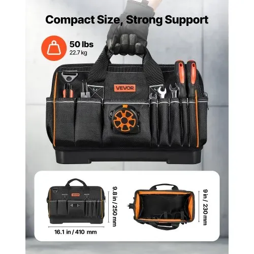 VEVOR Werkzeugtasche 41x23x25cm, Aufbewahrungstasche mit 14 Innen- & 19 Außenfächern, Wasserfester Werkzeug-Organizer aus Polyester mit Schultergurt & Reißverschluss, Werkzeugbeutel für Handwerker – Bild 2