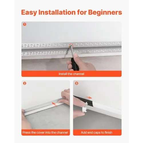 VEVOR LED Profil 10er-Pack 2 m, Eloxierte Trockenbauprofil mit Milchiger Abdeckung, Endkappen & Befestigungsclips, Deckenprofil, Diffusor Einbau in Gipskarton, Aluminiumprofile für Wand & Decke – Bild 4