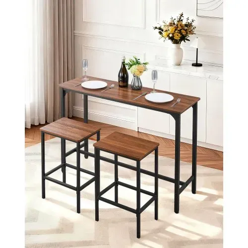 VEVOR Bartisch-Set (3-tlg.) mit 2 Barhocker & abgerundeten Kanten, rechteckiger Kneipentisch Stehtisch (120 x 40 x 90 cm), Bistrotisch Esstisch rustikales Braun Schwarz, geeignet für Büro Minibar VEVOR Bartisch-Set (3-tlg.) mit 2 Barhocker & abgerundeten Kanten, rechteckiger Kneipentisch Stehtisch (120 x 40 x 90 cm), Bistrotisch Esstisch rustikales Braun Schwarz, geeignet für Büro Minibar