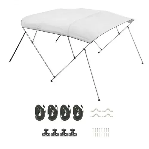 VEVOR Bimini Top Bootsabdeckung Sonnenverdeck (4 Bögen) aus 600D Polyester mit Rahmen aus Aluminiumlegierung, wasserdichte Sonnenschutz-Bootsmarkise mit Aufbewahrungstasche, 216-229 cm Hellgrau – Bild 8