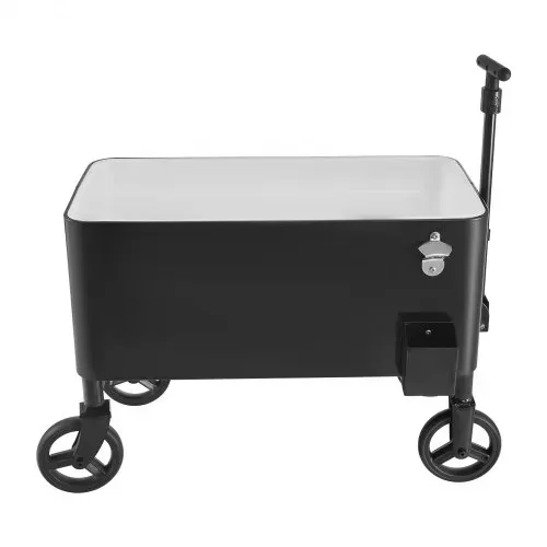 VEVOR Kühlwagen Getränkewagen 75,71 L bis zu 50 Flaschen/110 Dosen, Beistellwagen für Terrassenpartys und Bars mit Kor Teleskopgriff & Flaschenöffner & Kronkorkensammler, Getränkekühler Schwarz – Bild 9