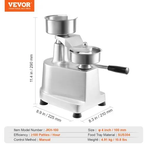 VEVOR Kommerzieller Burger-Patty-Maker, 10 cm Hamburger-Rindfleisch-Patty-Maker, robuste, lebensmittelechte Edelstahlschüssel-Burgerpresse, Küchen-Fleischformmaschine mit 1000 Stück Patty-Papi – Bild 6