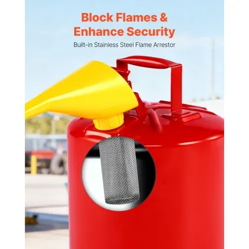 VEVOR Sicherheitskanister, 19 L Typ I, Sicherheitsbehälter für Benzin mit Flammensperre, selbstschließendem Deckel & PE-Trichter, ergonomischem Griff, Lagerbehälter für brennbare Stoffe, Rot – Bild 5