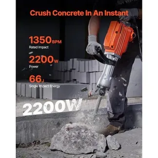 VEVOR Abrisswagenheberhammer, 2200 W, Elektrischer Jackhammer, Strapazierfähig, 1400 BPM Betonbrecher 4 Stück Meißel Bit, Handschuhe VEVOR Abrisswagenheberhammer, 2200 W, Elektrischer Jackhammer, Strapazierfähig, 1400 BPM Betonbrecher 4 Stück Meißel Bit, Handschuhe